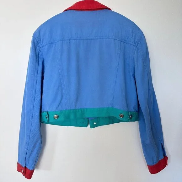 Current Mood Vintage 80’s Colorblock Denim Cropped Jacket Size M - Picture 3 of 9